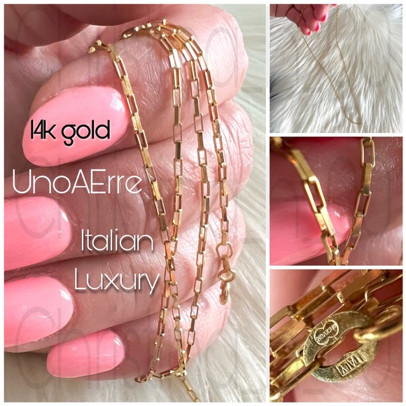 Luxury UNOAERRE 14k gold square link 24 inches long!